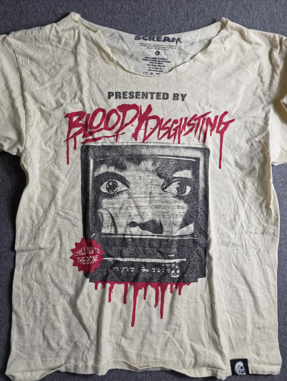 Scream Presented By Bloody & Disgusting Graphic Tee - Cream. Cropped. Grunge